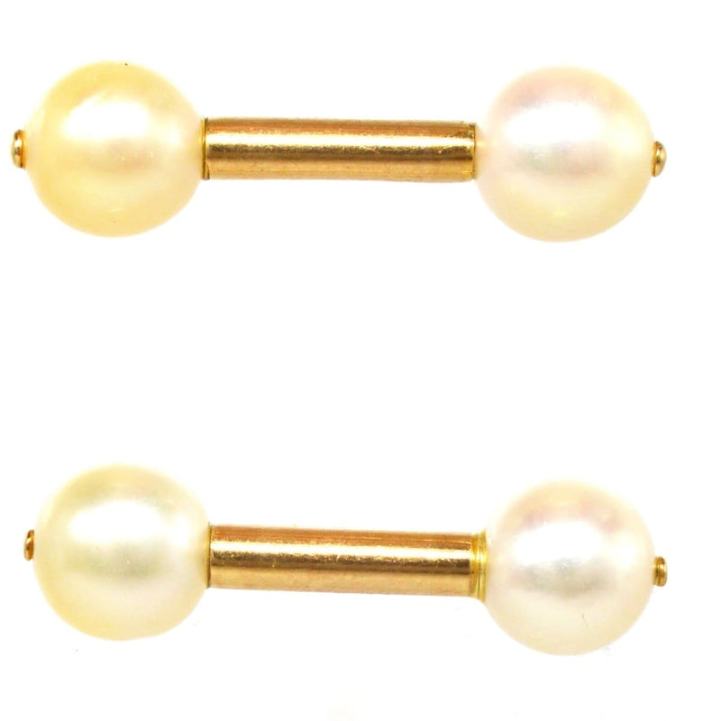 1940s French 18ct Gold Cultured Pearl Double Ended Cufflinks