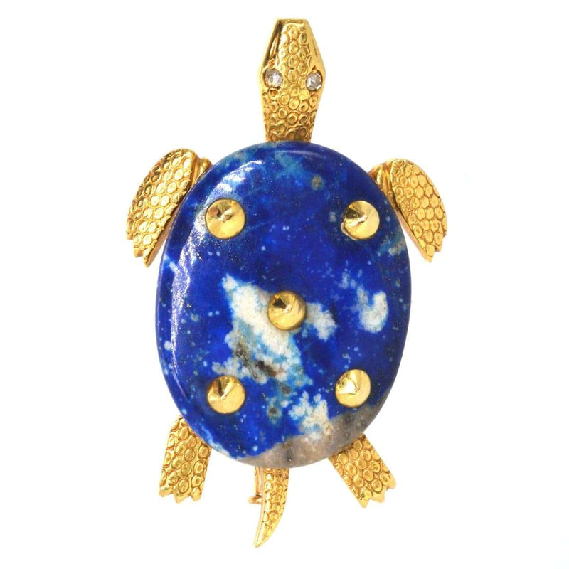 1950s Vintage Cartier Paris 18ct Gold and Lapis Lazuli Turtle Brooch