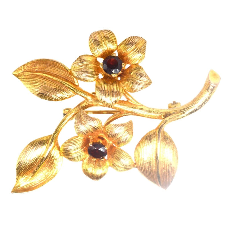 1960s 9ct Gold and Garnet Floral Spray Brooch