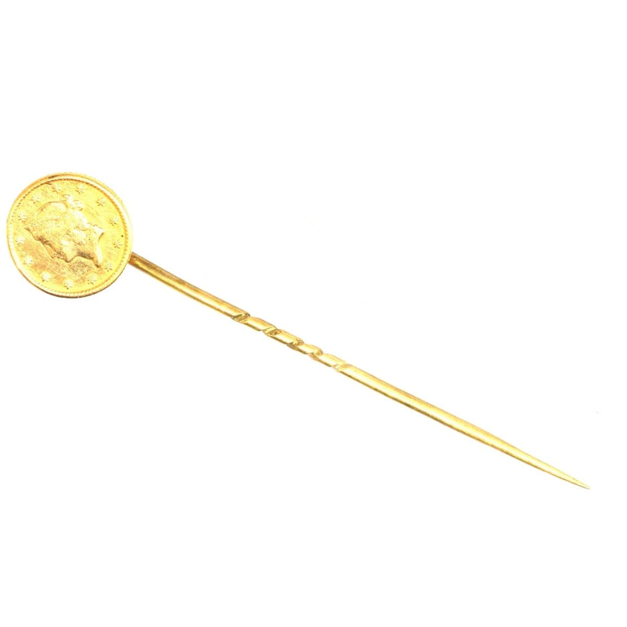 19th Century American Gold $1 Dollar Coin with Liberty Head Tie Pin | Parkin and Gerrish | Antique & Vintage Jewellery