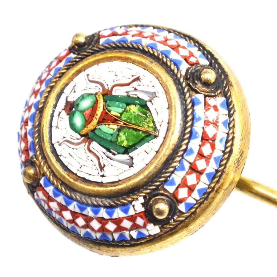 19th Century Egyptian Revival Micromosaic Tie Pin of a Scarab Beetle | Parkin and Gerrish | Antique & Vintage Jewellery