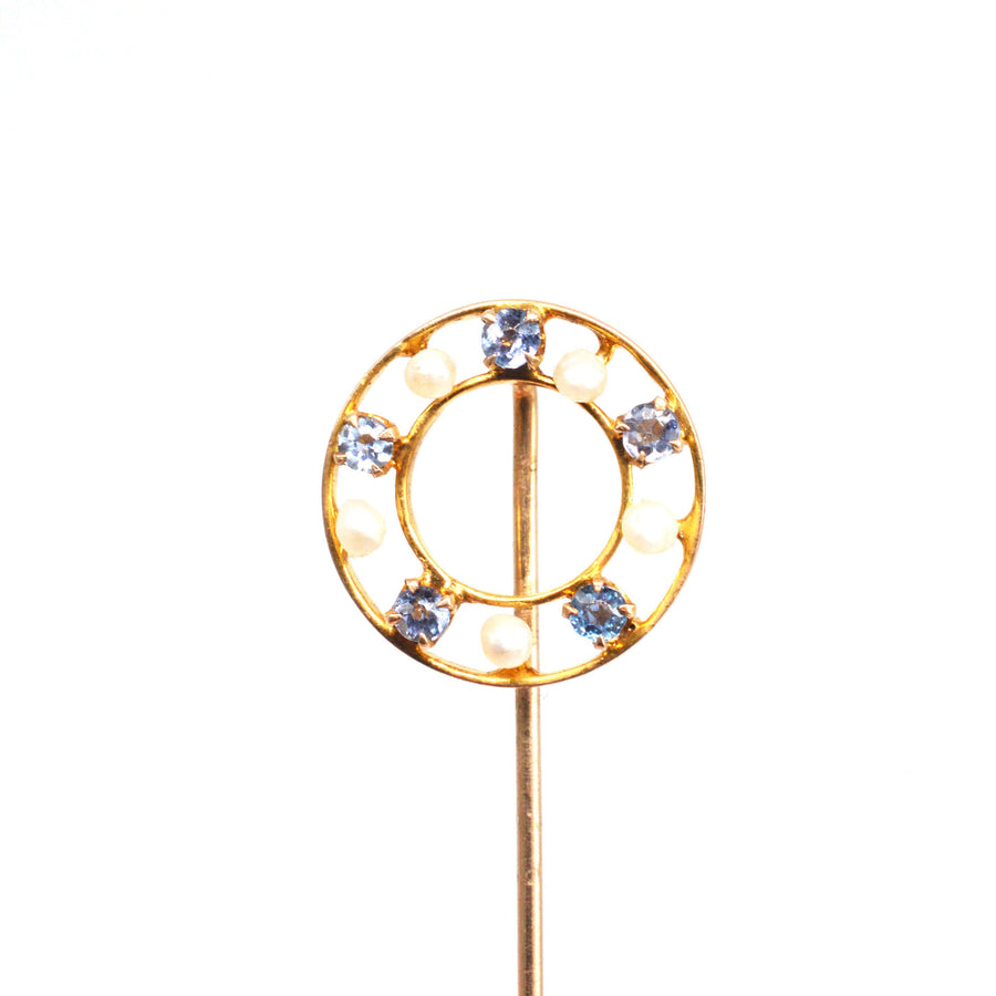 Early 20th Century 10ct Gold Cornflower Sapphire & Seed Pearl Tie Pin