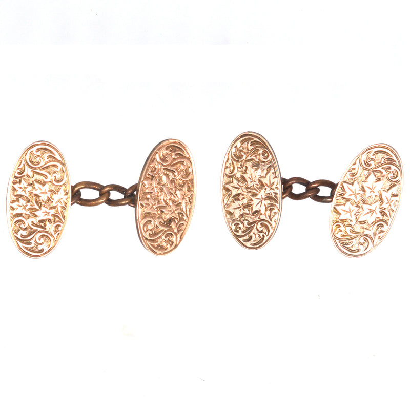 Edwardian 9ct Rolled Gold Ivy Leaf Cufflinks by John Atkins & Sons