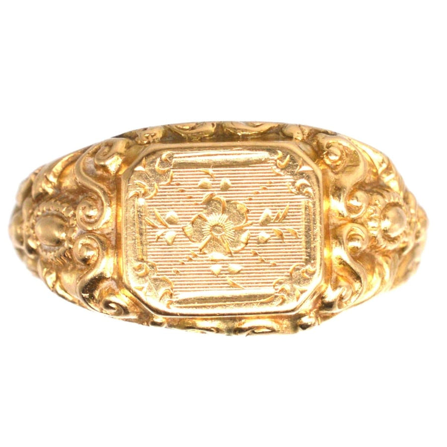 Antique French 18ct Gold Ring with Rose Details Engraved | Parkin and Gerrish | Antique & Vintage Jewellery