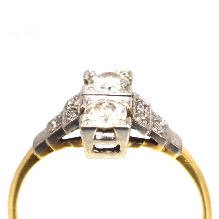Art Deco 18ct Gold and Platinum Two Stone Diamond Ring | Parkin and Gerrish | Antique & Vintage Jewellery