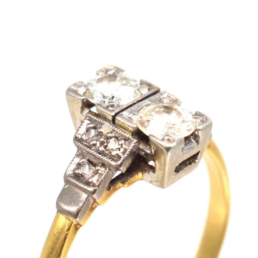 Art Deco 18ct Gold and Platinum Two Stone Diamond Ring | Parkin and Gerrish | Antique & Vintage Jewellery