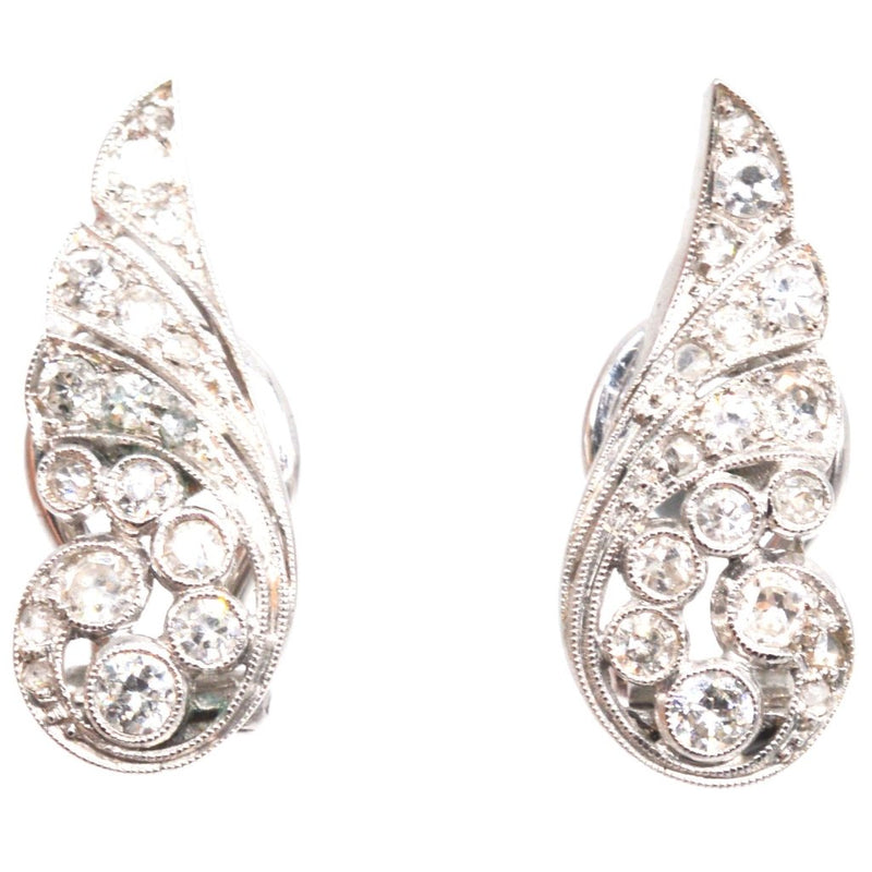 Art Deco 18ct White Gold 1.2 Carat Diamond Wing Earrings
