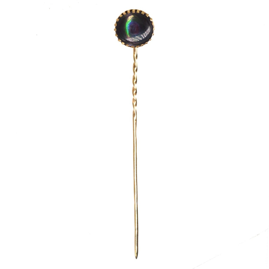 Art Deco 9ct Gold Black Mother of Pearl Tie Pin | Parkin and Gerrish | Antique & Vintage Jewellery