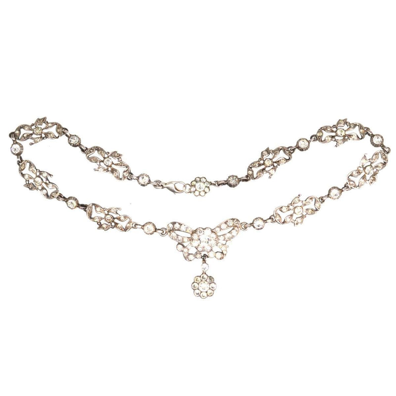 Art Deco Ciro Silver Paste Necklace with Bow Details