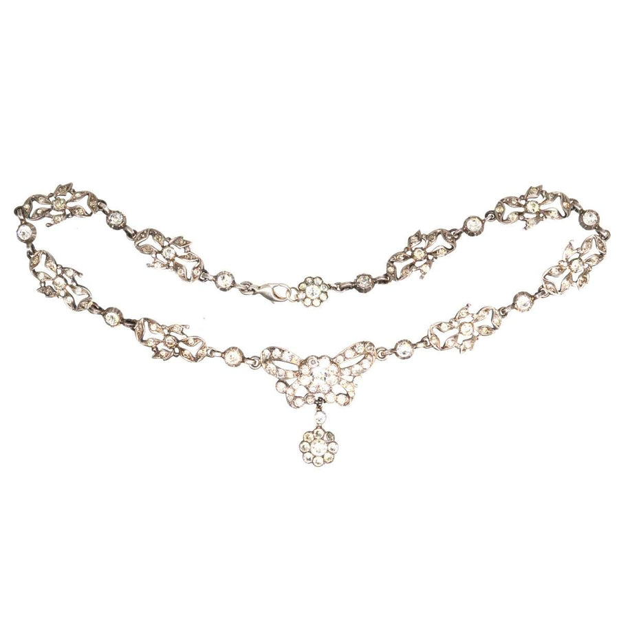 Art Deco Ciro Silver Paste Necklace with Bow Details | Parkin and Gerrish | Antique & Vintage Jewellery