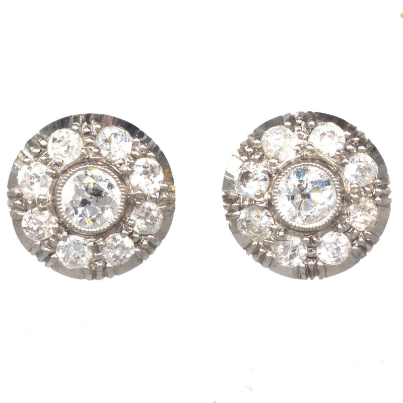 Art Deco Platinum & 18ct Gold Diamond Cluster Earrings