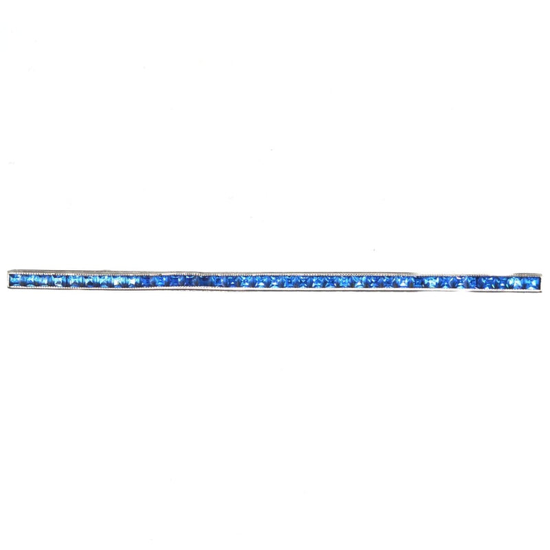 Art Deco Silver Blue Paste Bar Brooch