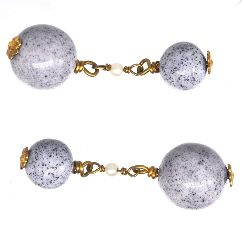 Art Deco Speckled Glass Bead and Seed Pearl Cufflinks