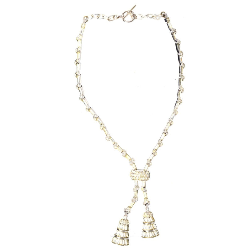 Art Deco White Chrome and White Paste Negligee (Double Drop) Tassle necklace
