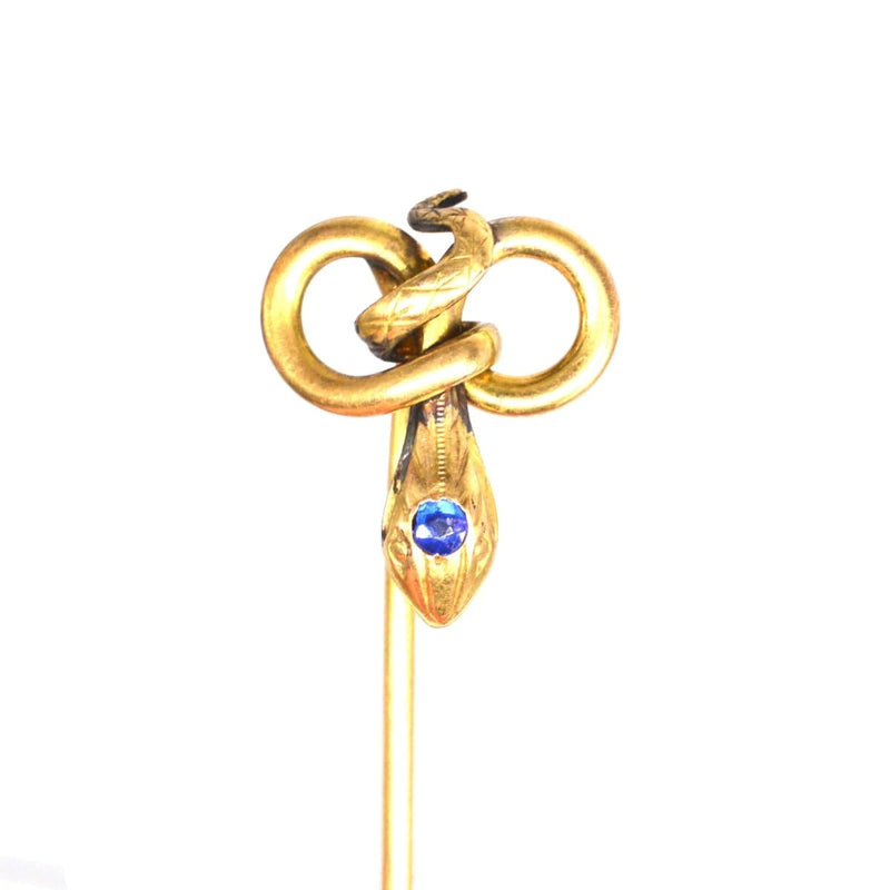 Art Nouveau 'FIX' Gold Snake Tie Pin with a Blue Paste