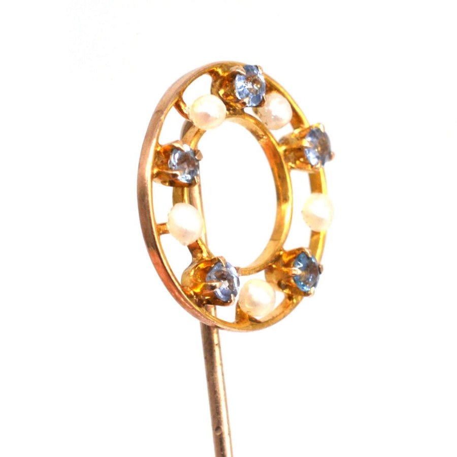 Early 20th Century 10ct Gold Cornflower Sapphire & Seed Pearl Tie Pin | Parkin and Gerrish | Antique & Vintage Jewellery