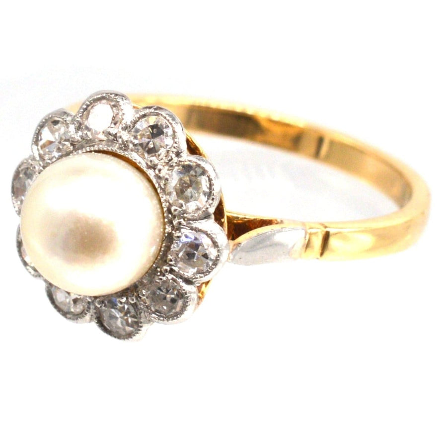 Early 20th Century French 18ct Gold and Platinum, Pearl and Diamond Cluster Ring | Parkin and Gerrish | Antique & Vintage Jewellery