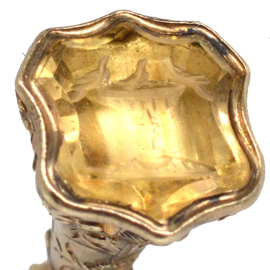 Early Victorian Gold Cased Seal with Citrine Intaglio of Three Birds in a Bird Bath | Parkin and Gerrish | Antique & Vintage Jewellery