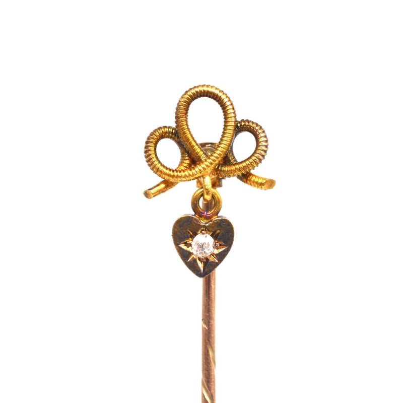 Edwardian 15ct Gold  Knot Tie Pin with a Dangling Diamond Heart