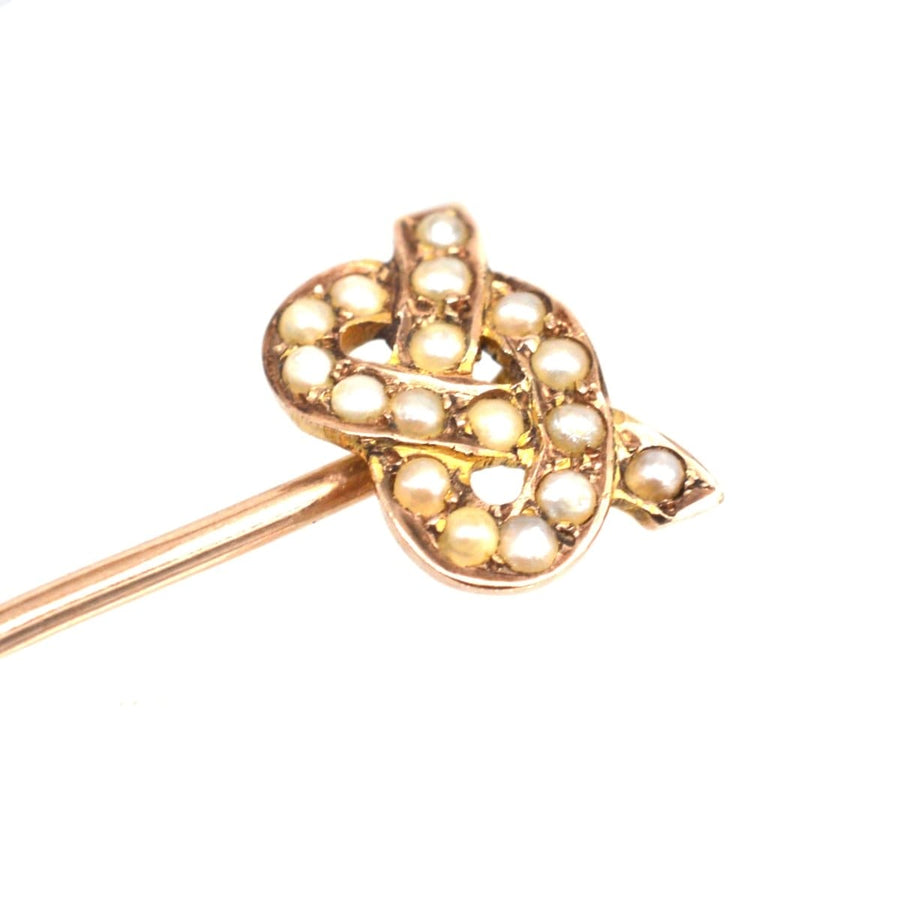 Edwardian 15ct Gold Split Pearl Stafford Knot Tie Pin | Parkin and Gerrish | Antique & Vintage Jewellery