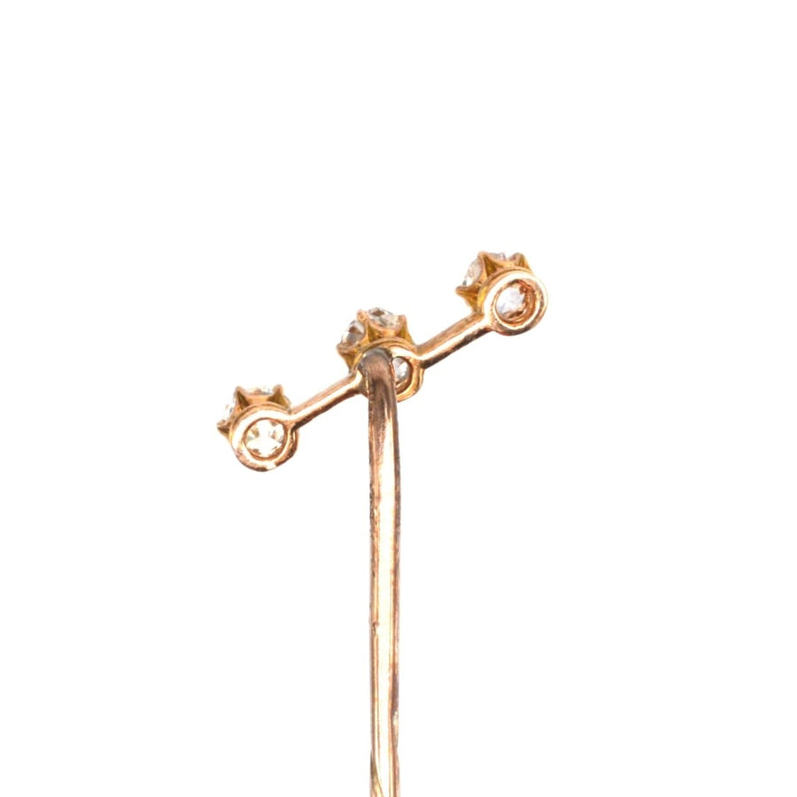 Edwardian 15ct Gold Three Stone Diamond Tie Pin | Parkin and Gerrish | Antique & Vintage Jewellery