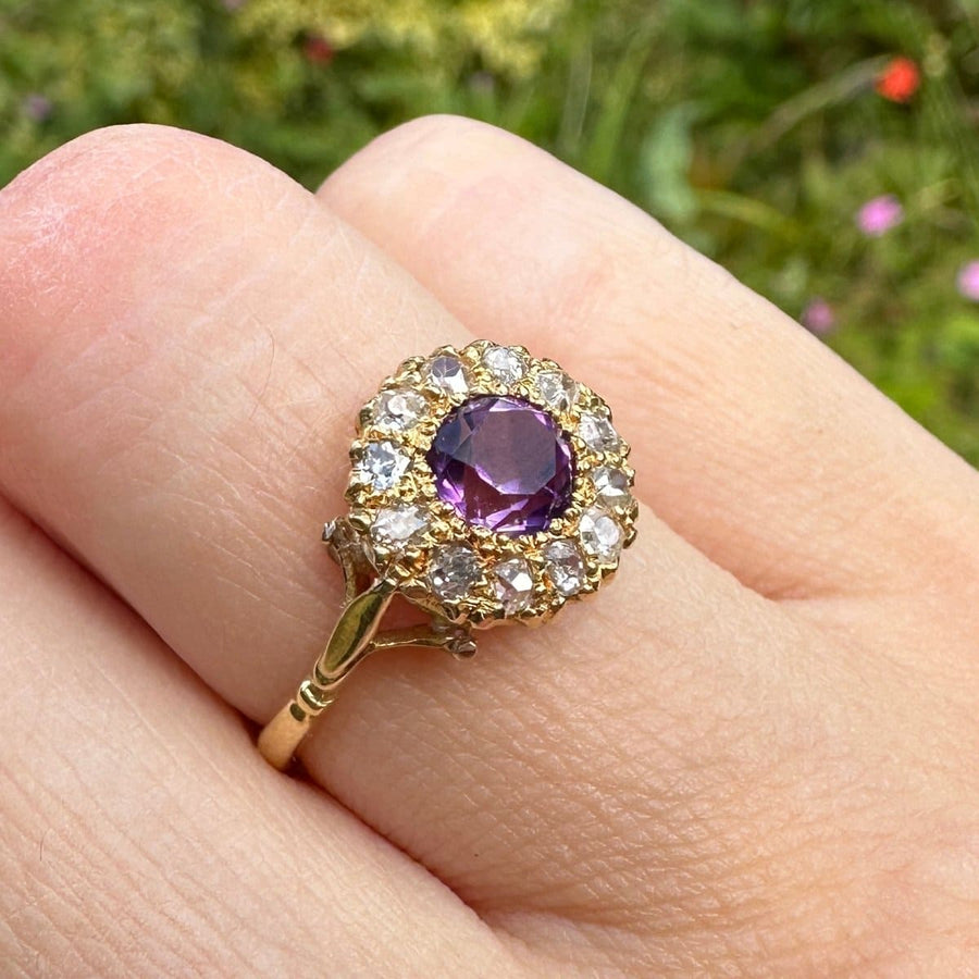 Edwardian 18ct Gold Amethyst and Diamond Cluster Ring | Parkin and Gerrish | Antique & Vintage Jewellery