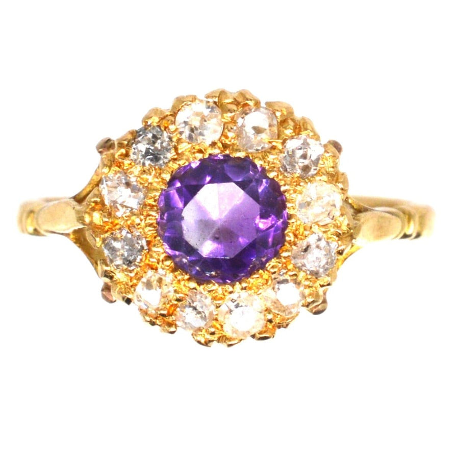 Edwardian 18ct Gold Amethyst and Diamond Cluster Ring | Parkin and Gerrish | Antique & Vintage Jewellery
