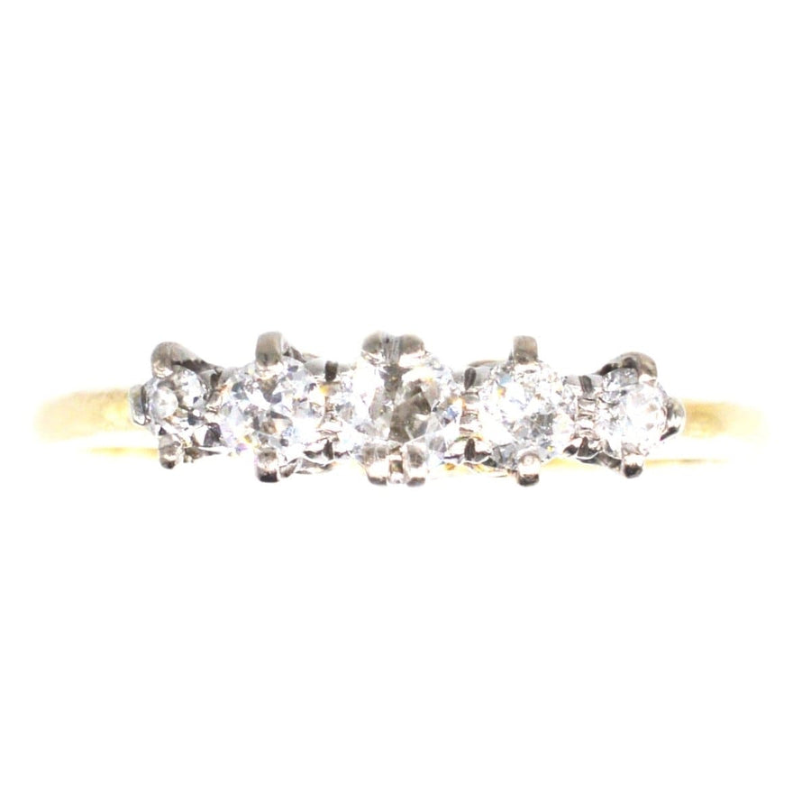 Edwardian 18ct Gold and Platinum, Five Stone Diamond Ring | Parkin and Gerrish | Antique & Vintage Jewellery