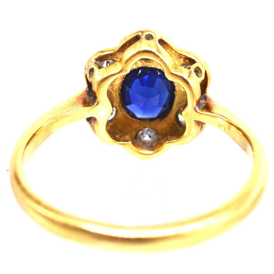 Edwardian 18ct Gold & Platinum, Sapphire and Diamond Cluster ring | Parkin and Gerrish | Antique & Vintage Jewellery