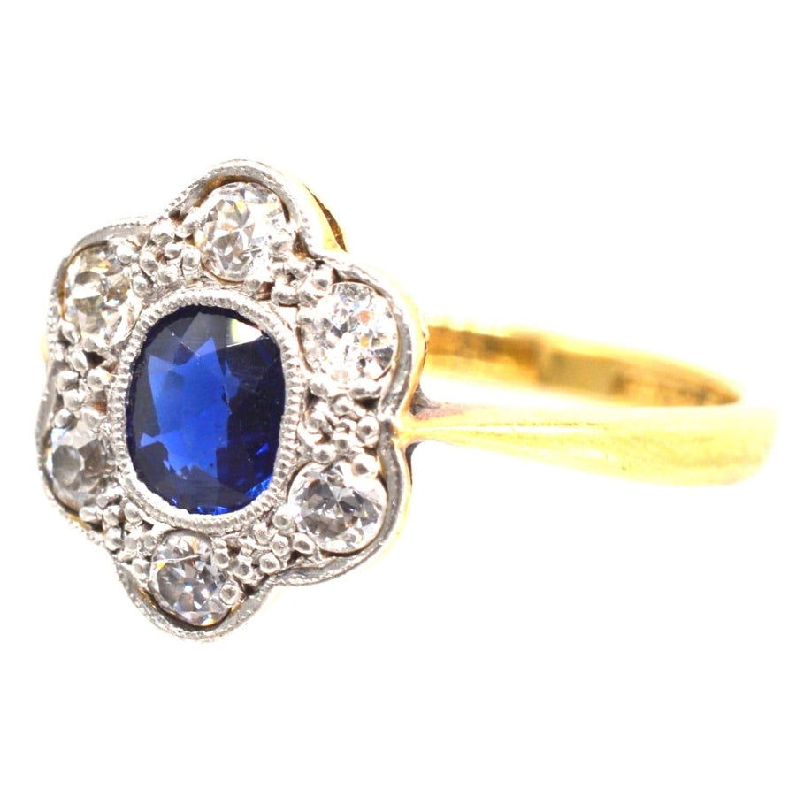 Edwardian 18ct Gold & Platinum, Sapphire and Diamond Cluster ring | Parkin and Gerrish | Antique & Vintage Jewellery