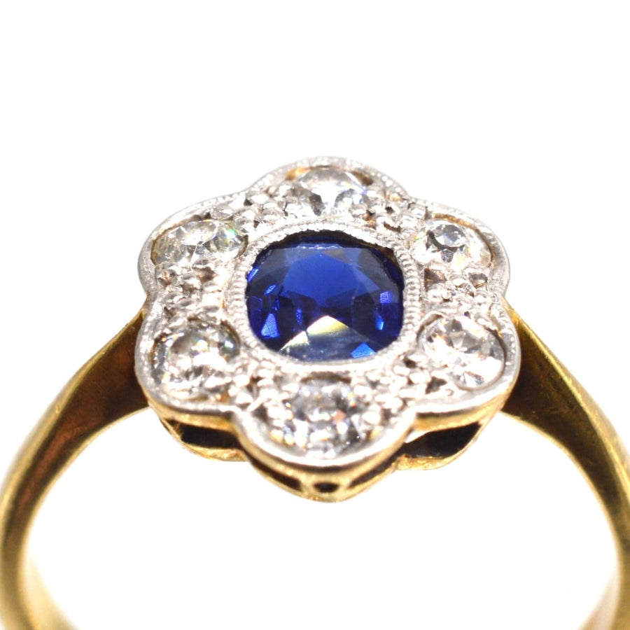 Edwardian 18ct Gold & Platinum, Sapphire and Diamond Cluster ring | Parkin and Gerrish | Antique & Vintage Jewellery