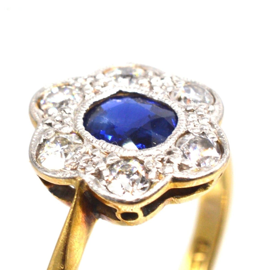 Edwardian 18ct Gold & Platinum, Sapphire and Diamond Cluster ring | Parkin and Gerrish | Antique & Vintage Jewellery