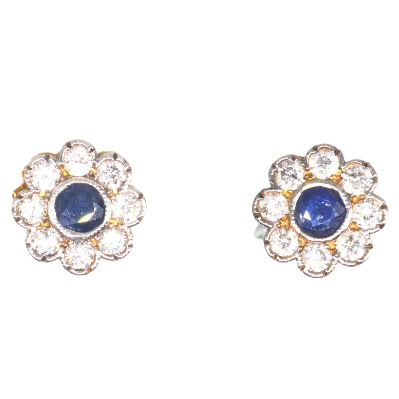 Edwardian 18ct Gold & Platinum Sapphire & Diamond Cluster Earrings
