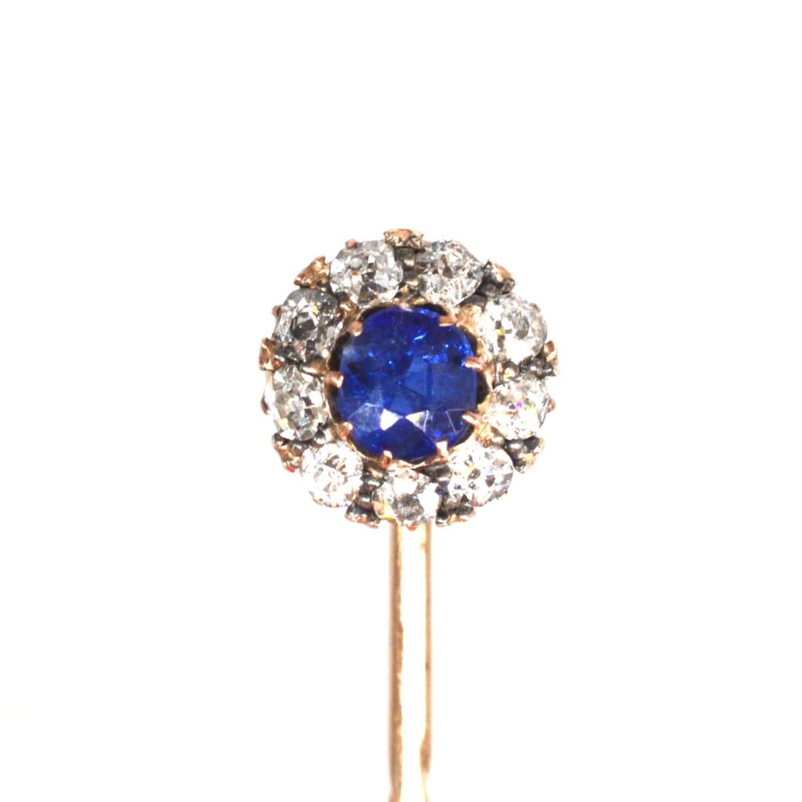 Edwardian 18ct Rose Gold Sapphire and Diamond Cluster Tie Pin | Parkin and Gerrish | Antique & Vintage Jewellery