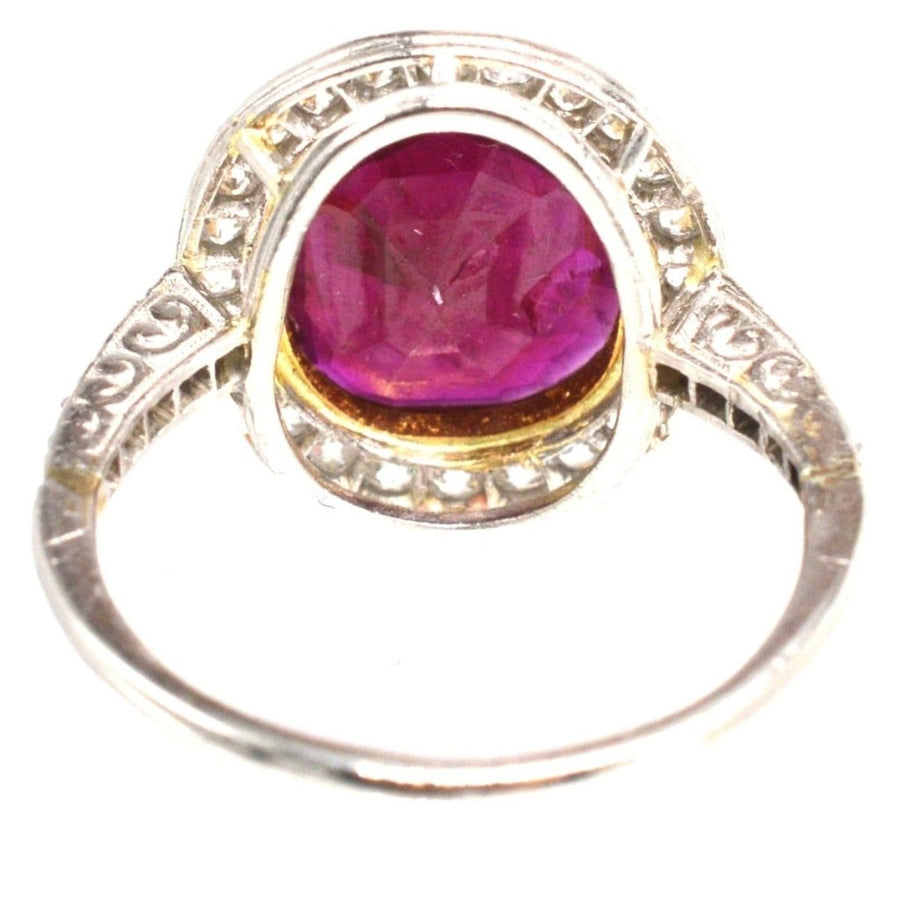 Edwardian 18ct White Gold Certificated Unheated Burma Ruby and Diamond Cluster Ring | Parkin and Gerrish (UK)