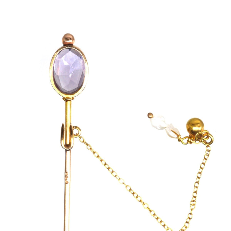 Edwardian 9ct Gold Amethyst Tie Pin with Freshwater Pearls | Parkin and Gerrish | Antique & Vintage Jewellery