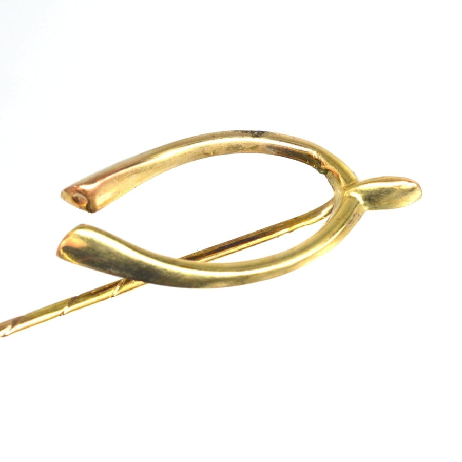 Edwardian 9ct Gold Large Wishbone on a 14ct Gold Tie Pin | Parkin and Gerrish | Antique & Vintage Jewellery