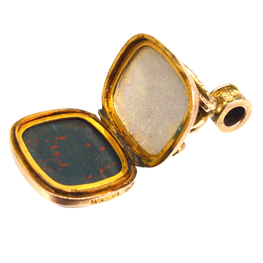 Edwardian 9ct Gold Opening Locket Seal Pendant with Bloodstone | Parkin and Gerrish | Antique & Vintage Jewellery