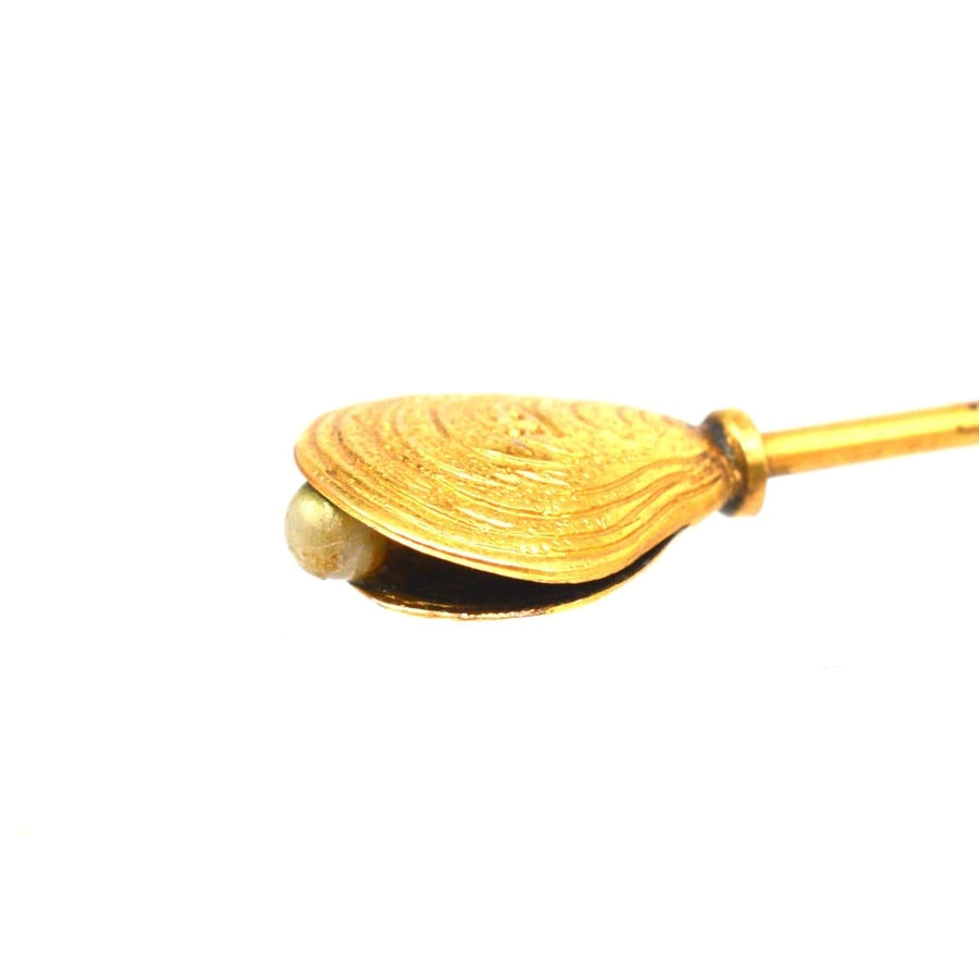 Edwardian 9ct Gold Oyster Shell and Pearl Hat Pin | Parkin and Gerrish | Antique & Vintage Jewellery