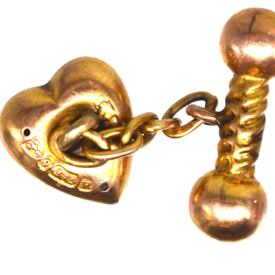 Edwardian 9ct Gold Puffy Heart Cufflinks | Parkin and Gerrish | Antique & Vintage Jewellery