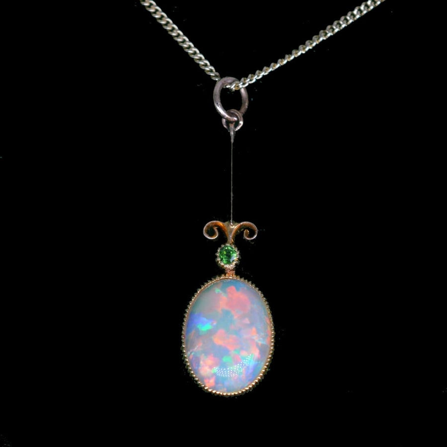 Edwardian Opal and Green Garnet Pendant on modern 9ct gold chain | Parkin and Gerrish | Antique & Vintage Jewellery