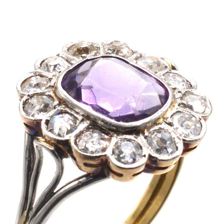 Edwardian Platinum and 18ct Gold Amethyst and Diamond Cluster Ring | Parkin and Gerrish | Antique & Vintage Jewellery