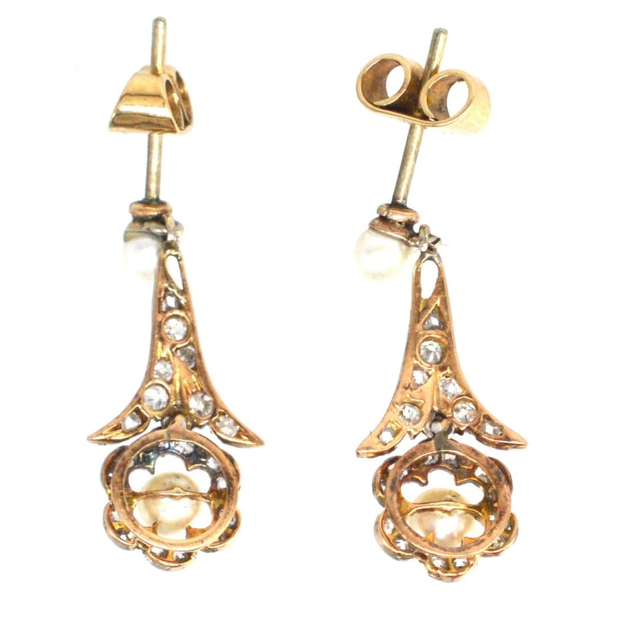 Edwardian Platinum and 18ct Gold, Pearl and Diamond Earrings | Parkin and Gerrish | Antique & Vintage Jewellery