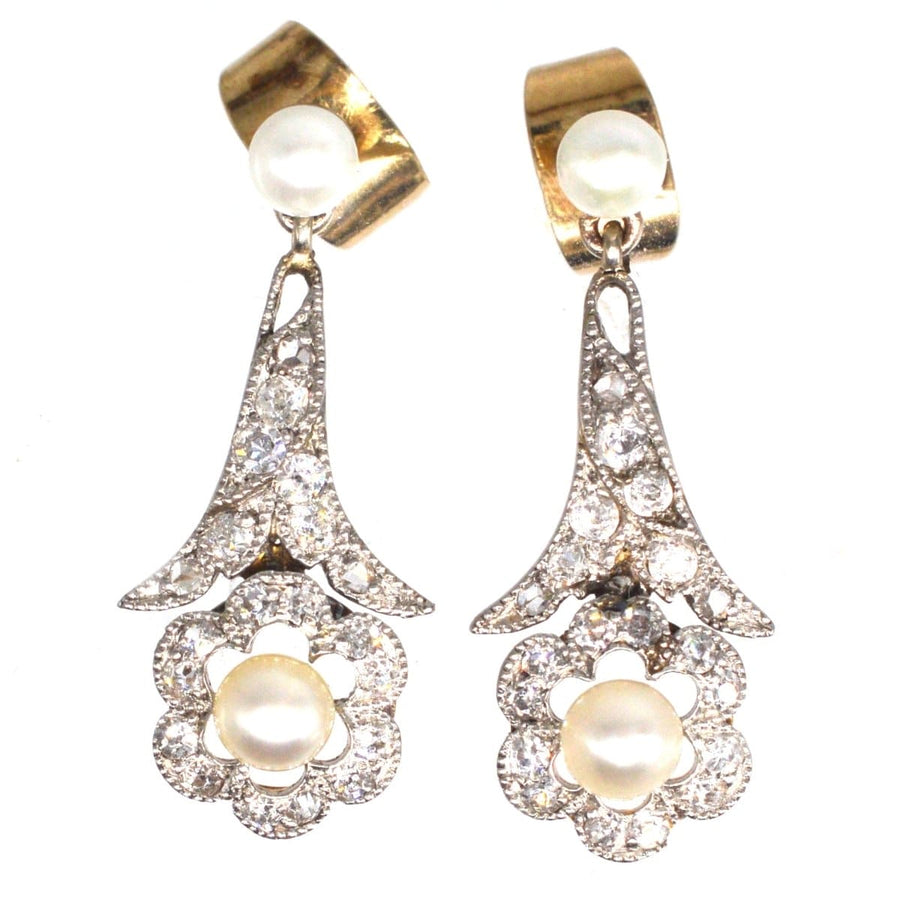 Edwardian Platinum and 18ct Gold, Pearl and Diamond Earrings | Parkin and Gerrish | Antique & Vintage Jewellery