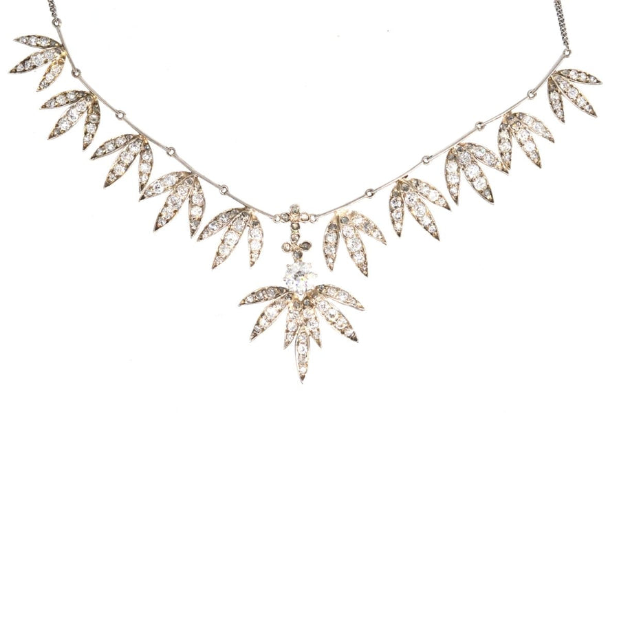 Edwardian Silver and Platinum, Diamond Semi - Fringe Necklace | Parkin and Gerrish | Antique & Vintage Jewellery