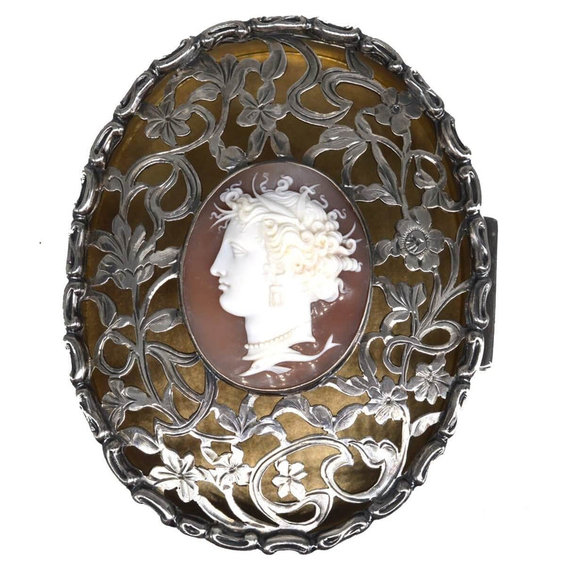 Edwardian Sterling Silver Oval Trinket Box with Italian Cameo of Aphrodite, London 1912