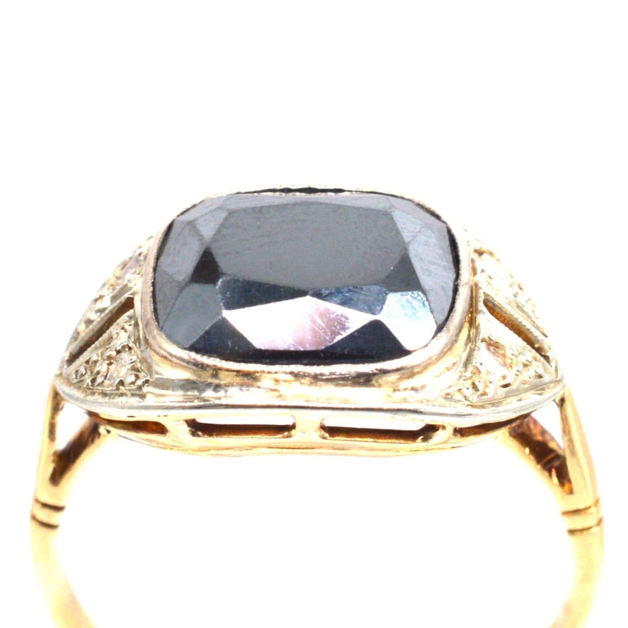 French Art Deco 18ct Gold and Platinum Hematite and Diamond Ring | Parkin and Gerrish | Antique & Vintage Jewellery