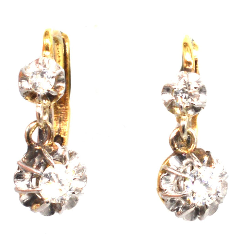 French Belle Epoque 18ct Gold and Platinum Diamond Drop "Dormeuse" Earrings