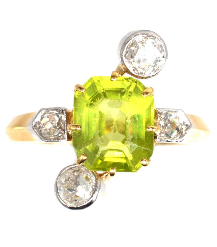 French Belle Epoque Peridot and Diamond Ring | Parkin and Gerrish | Antique & Vintage Jewellery