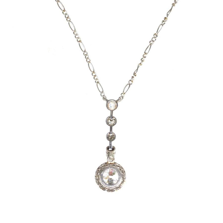 French Belle Epoque Platinum and 18ct White Gold, Diamond Drop Pendant Necklace | Parkin and Gerrish | Antique & Vintage Jewellery